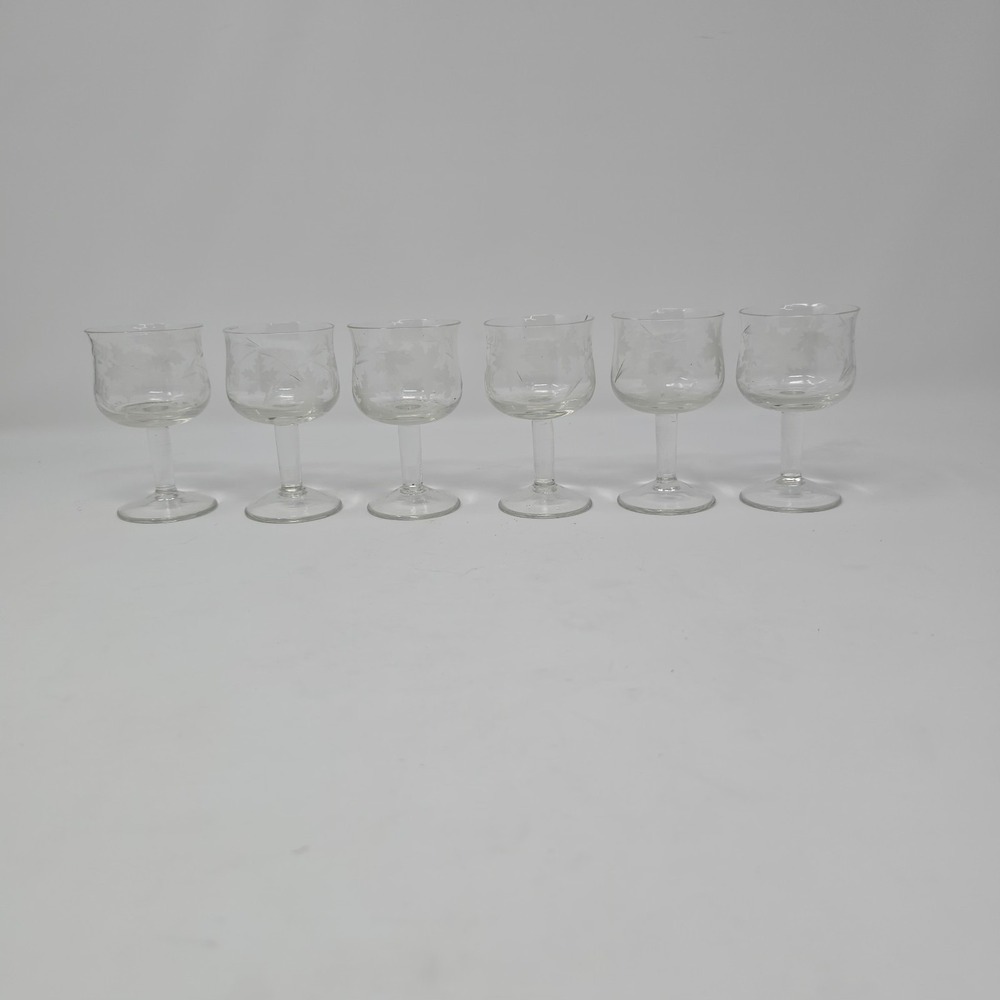 Etched Cordial Glasses with Fall Leaves Set of Six‎ Vintage Drinkware